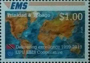 Stamp, 20th Anniversary of UPU EMS Services, Trinidad and Tobago,  , Flags, Joint Issues, Maps, Postal Services