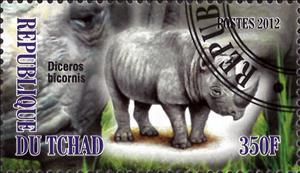 Stamp, Diceros bicornis, Cinderellas,  , Animals (Fauna), Mammals, Rhinoceroses
