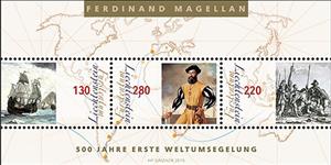 Souvenir Sheet, 500th Anniversary of First Circumnavigation of Earth, Liechtenstein,  , Explorers, Maps, Sailing Ships