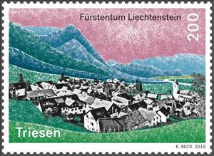 Stamp, View of Triesen, Liechtenstein,  , Townscapes / City Views