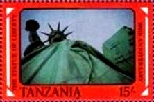Stamp, Statue holding tablet, Tanzania,  