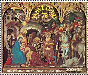 Stamp, G. de Fabriano : Adoration of the Magi, Equatorial Guinea,  , Art, Biblical Accounts, Christmas, Paintings, Religion