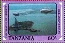 Stamp, Blimps over Liberty Island, Tanzania,  