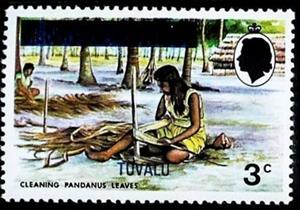 Stamp, Cleaning Pandanus Leaves, Tuvalu,  , Textile Industry