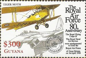 Stamp, Tiger Moth, Eurofighter, Guyana,  , Air Forces, Aircraft, Anniversaries and Jubilees, Aviation