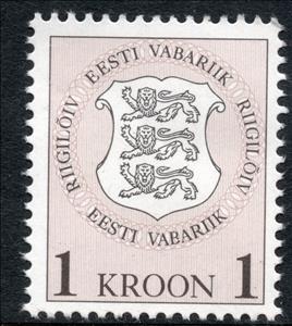 Stamp, State Tax 1 Kroon, Estonia,  , Coats of Arms, Heraldic Animals