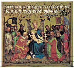 Stamp, S. Lochner : Adoration of the Magi, Equatorial Guinea,  , Art, Biblical Accounts, Christmas, Paintings, Religion