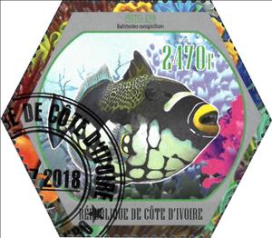Stamp, Balistoides conspicillum, Cinderellas,  , Animals (Fauna), Fishes