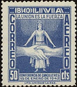 Stamp, Liberty and Clasped Hands, Bolivia,  , Hands