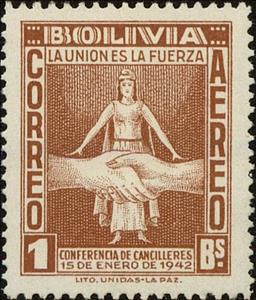 Stamp, Liberty and Clasped Hands, Bolivia,  , Hands