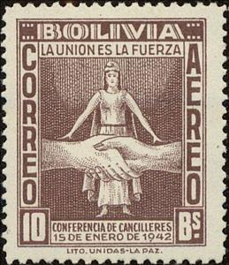 Stamp, Liberty and Clasped Hands, Bolivia,  , Hands
