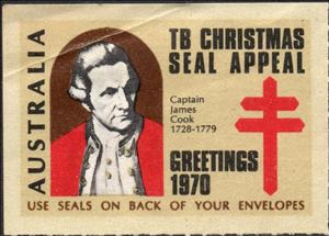 Stamp, Tb Chirstmas Seal Appeal. Captain James Cook, Cinderellas,  , Charity, Christmas, Explorers, Tuberculosis / TBC