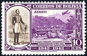 Stamp, General Jose Ballivian - old and modern transportation, Bolivia,  , Aviation, Aircrafts