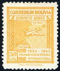 Stamp, Map of National Airways, Bolivia,  , Maps, Aviation, Aircrafts