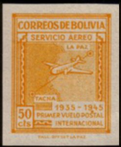 Stamp, Map of National Airways, Bolivia,  , Maps, Aviation, Aircrafts