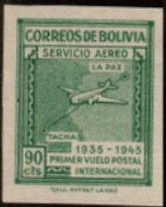 Stamp, Map of National Airways, Bolivia,  , Maps, Aviation, Aircrafts