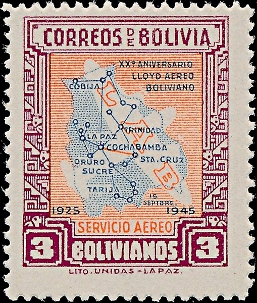 Map of Bolivian Air Lines