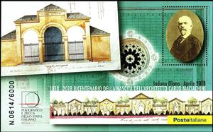 Souvenir Sheet, Bicentenary of the birth of the architect Carlo Maciachini, Cinderellas,  , Architects, Architecture