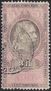 Stamp, Stempel Marke 1875 3fl, Austria,  , Heads of State, Numbers