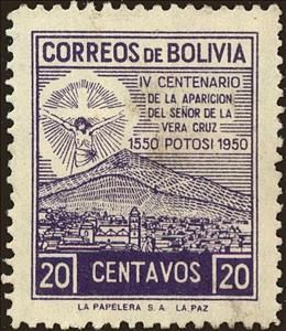 Stamp, Crucifix and view of Potosi, Bolivia,  