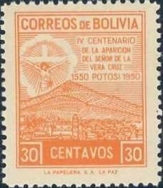 Stamp, Crucifix and view of Potosi, Bolivia,  
