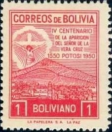 Stamp, Crucifix and view of Potosi, Bolivia,  