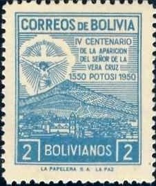 Stamp, Crucifix and view of Potosi, Bolivia,  