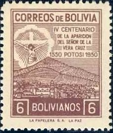 Stamp, Crucifix and view of Potosi, Bolivia,  
