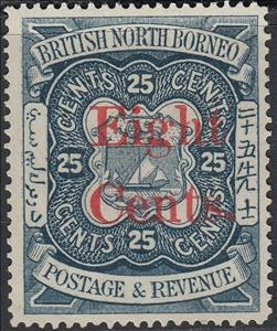 Stamp, Coat of Arms Surcharged "Eight Cents." in Red, North Borneo,  , Coats of Arms