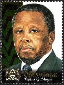 Stamp, Festus Mogae (*1939), Botswana,  , Coats of Arms, Heads of State