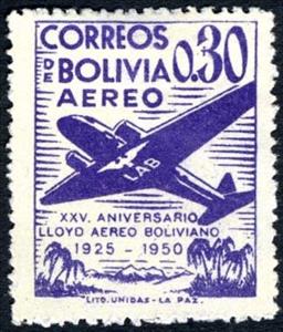 Stamp, Plane, Bolivia,  , Aviation, Aircrafts