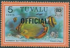 Stamp, Melon Butterflyfish Overprinted OFFICIAL, Tuvalu,  , Animals (Fauna), Fishes, Sea Life