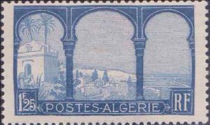 Stamp, Bay of Algiers, 5 trees, Algeria,  , Buildings, Landscapes, Townscapes / City Views