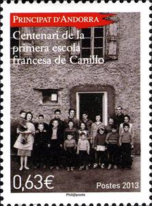 Stamp, Centenary of the First French School of Canillo, Andorra, French Administration,  , Education