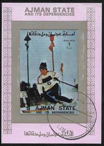 Souvenir Sheet, Slalom Skiing, Ajman,  , Olympic Games, Skiing, Slalom