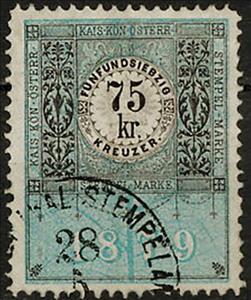 Stamp, Stempel Marke 1879 75kr, Austria,  , Numbers