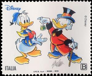 Stamp, 85th Anniversary of Donald Duck, Italy,  , Cartoons, Comics, Disney, Presents / Gifts