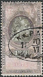 Stamp, Stempel Marke 1875 12fl, Austria,  , Heads of State, Numbers