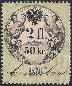 Stamp, Stempel Marke 1870 2,50fl, Austria,  , Numbers