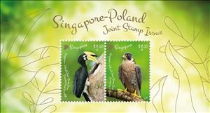 Souvenir Sheet, 50th Anniversary of Poland-Singapore Diplomatic Relations, Singapore,  , Animals (Fauna), Birds, Birds of Prey, Falcons, Joint Issues