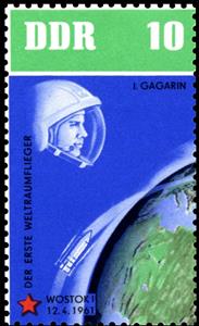 Stamp, Cosmonaut J. Gagarin and Wostock 1, Germany, Democratic Republic,  