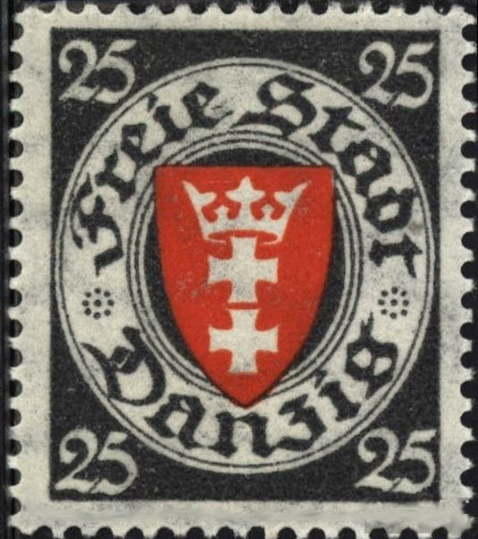The coat of arms of Danzig in an oval frame