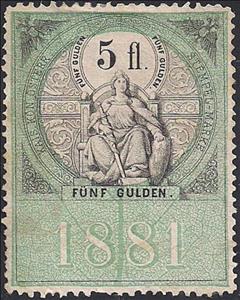 Stamp, Stempel Marke 1881 5fl, Austria,  , Numbers