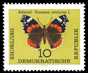 Stamp, Red Admiral (Vanessa atalanta), Germany, Democratic Republic,  , Insects, Butterflies, Animals (Fauna)