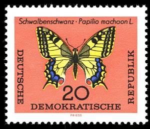 Stamp, Swallowtail (Papilio machaon), Germany, Democratic Republic,  , Insects, Butterflies, Animals (Fauna)