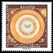 Stamp, Ceramic Plate from Sevres, France,  , Butterflies, Glass and Earthenware
