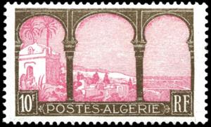 Stamp, Bay of Algiers, 5 trees, Algeria,  , Landscapes