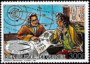 Stamp, Edmond Halley an Issac Newton, Guinea,  , Comets, Scientists
