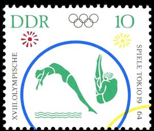 Stamp, Diving, Germany, Democratic Republic,  , Sport, Olympic Games, Diving