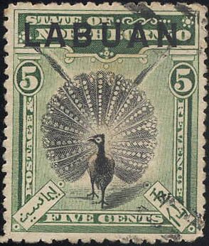 Stamp, Great Argus Pheasant (Argusianus argus), Labuan,  , Animals (Fauna), Birds, Pheasants